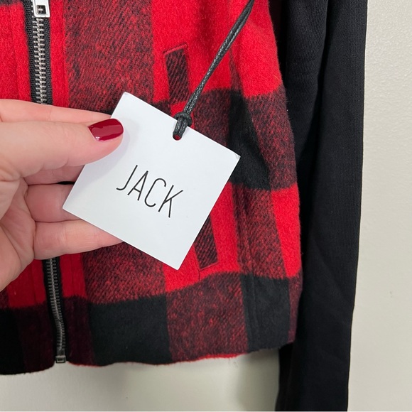 NWT Jack by BB Dakota Red & Black Plaid Moto Jacket Size M - Picture 7 of 11